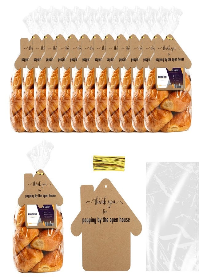 BLSUREFYX 66 Set Open House Gift Bags Real Estate Agent Supplies Including Kraft House-Shaped Thank You Tag Business Card Holder Popcorn Biscuits Goodie Bag for Client Realtor Estate Agent Present Favor - Image 1